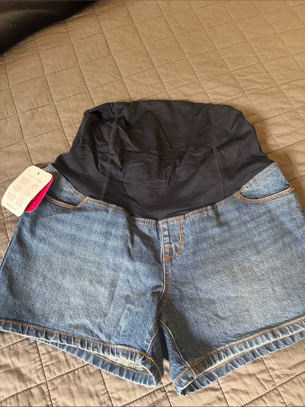 Isabel Maternity by Ingrid & Isabel Blue Denim Shorts with Black Belly Panel